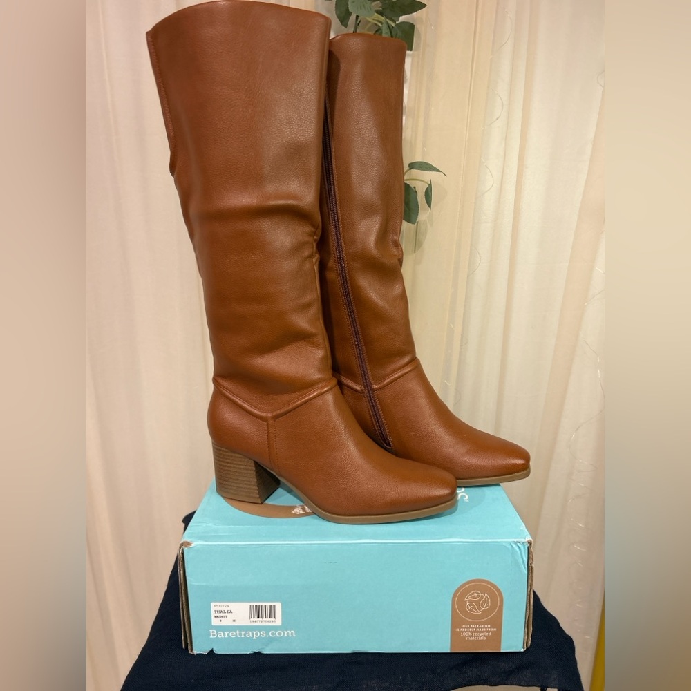 BareTraps Thalia Tall Boots Womens 9 Walnut Brown Knee High Comfort Block Heel